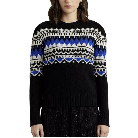 Ralph Lauren $225 Fair Isle Black Blue Sweater Size Medium NWT - Picture 1 of 5